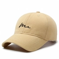Minimalist tan baseball cap featuring black 'me' embroidery and geometric stripes - Adjustable / Khaki