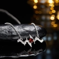 S925 silver necklace with heartbeat pendant and red topaz on black stone backdrop - Silver Natural Garnet Necklace