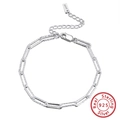 Bracciale a catena a graffetta in argento sterling S925 minimalista con chiusura e catena - 16.5cm+5cm / Argento