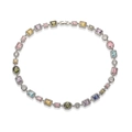 Macro shot of silver choker with multi-colored crystals and intricate micro-pave setting - Silver Rainbow Stone Box Clasp Necklace