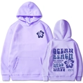 Lavender hoodie with ocean beach surf print, drawstring hood and front pocket feature - S / Lavender (Purple Print)