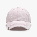 Casquette de baseball en denim délavé rose pâle avec détails usés et accent métal - Réglable / Rose