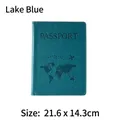 Lake blue PU leather passport cover with embossed world map and airplane design - Passport Cover / Lake Blue