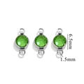 Three 6.5mm emerald green crystal connectors with silver stainless steel loops for jewelry - Double Hole Steel - Green