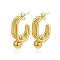 Multi-layer 18K gold plated stainless steel geometric earrings with sphere pendant - Oval Clamped Beads Gold (MS-739)