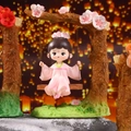 Ancient style Chibi Diaochan figurine sitting on a flower swing with pink Hanfu dress - Diao Chan Swing Figurine