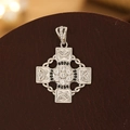 Detailed view of silver Celtic cross pendant with black and white pavé cubic zirconia - Pendant Only (No Chain) / Silver Celtic Knot