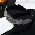 Baroque french headband with silver rhinestones and black pleated wide side design - Mineral Grey Rhinestone (Wide)