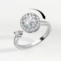 Silver adjustable fidget ring with rotating round zirconia and halo design for anxiety relief - Halo Rotating Solitaire Style (NJ1043)