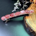 Fermaglio boho con cristalli rosa e filo d'argento su base in legno naturale - Fermaglio in Quarzo Fragola