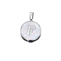 Retro stainless steel 22mm round pendant featuring white mother of pearl with letter F - Letter F / 22mm (1 Piece/Pack) / Steel