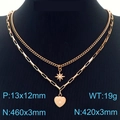 Juego de collares de capas dorados con colgante de estrella y dije de corazón pulido - Oro Rosa (KN230253-KFC)