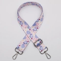Adjustable floral pattern bag strap with dark metal hooks and purple flower design - No.639 Gunmetal Hook