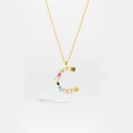 Macro detail of S925 sterling silver letter C pendant with colorful zircon stones - Gold Letter C