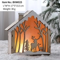 Lighted wooden Christmas house with reindeer silhouette, 17x5x15.5cm warm LED decoration - Forest Reindeer Cutout (BXW025)