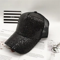 Women's black sequin baseball cap with breathable mesh and stylish minimalist design - One Size(Adjustable) / Black
