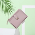 Short minimalist purple PU leather wallet with litchi texture and golden hardware - Light Purple