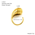 Detail of 18k gold plated stainless steel open ring with fluid texture and dimensions - Hammered Water Drop Style (S-R451)