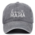 Vintage graue verwaschene Baumwoll-Baseballkappe mit weißer boy MAMA Stickerei vorne - Verstellbar / Grau