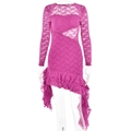 Abito in pizzo rosso rosa con maniche lunghe, ritaglio in vita e bordo a balze - M / Rosa Rosso