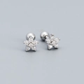 Pair of 925 silver star stud earrings with sparkling cubic zirconia and ball back closure - Platinum (White Stone)