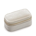 Mini cream velvet travel jewelry box with golden zipper closure for rings and earrings - Off White