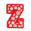 Detail of red PVC shoe charm letter Z with white snowflake patterns for clog shoes - 26-Snowflake Letter Z