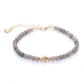 Grey moonstone beaded bracelet with adjustable gold plated chain and heart charm - Flash Stone (Labradorite)