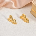 Fashionable 18K gold-plated double heart stud earrings with a 3D embossed finish - EH102-3D Relief Double Heart