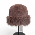 Thick warm dark brown faux fur bucket hat for winter featuring a plush mongolian style design - M (56-59cm) / Coffee