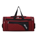 Macro detail of wine red Oxford fabric travel bag with quilted stitching and Sports logo - Small / Red