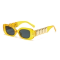 Retro rectangle sunglasses in transparent yellow with gold metallic temple accents - Yellow