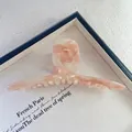 Pink and white marble acetate shark hair claw clip 13.5cm for thick hair styling - Pink White