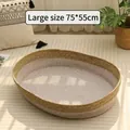 Lettino ovale intrecciato per animali 75x55cm bicolore crema e paglia naturale grande - Cucitura Doppio Colore Grande (75*55cm) / Legno a Doppio Colore