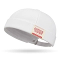 White cotton docker cap with vintage cloth label and street style brimless design - Adjustable / White
