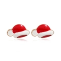 Gros plan de boucles d'oreilles bonnet de Noël rouges et blanches en alliage émaillé - #24 Bonnet de Noël/Rouge Blanc Alliage Émail