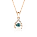 Rose gold teardrop necklace featuring a central ocean blue moissanite dancing stone - FDTD-015 / Rose Gold Color (Blue Green Moissanite)