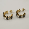 18K gold plated half-hoop earrings with marquise black and clear zircon stones - Marquise Cut Black and White (370-Black & White)