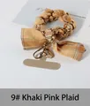 Khaki plaid fabric intertwined with gold metal chain phone wrist strap and lobster clasp - 9# Khaki Pink Plaid