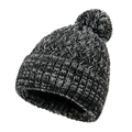 Winter knitted beanie hat with faux fur pom pom in black and grey snow color - Black