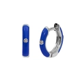 Silver hoop earrings with royal blue enamel finish and white cubic zirconia stone - 24K / Silver Royal Blue Enamel (JQH0020-SS-6)
