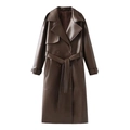 Trench-coat long marron en similicuir avec ceinture et revers à double boutonnage - XS / café