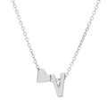 Silver heart pendant necklace featuring uppercase letter V with classic cable chain - Letter V (10064)