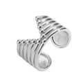 Macro view of silver multi-layer metal ring with industrial round bead details - Silver Style J (Seven Layer Tube)