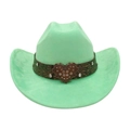Sombrero de vaquero verde menta en ante sintético con banda floral y hebilla de corazón - Talla única / Verde Menta (Gran Corazón)