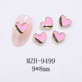Detailed view of pink enamel heart nail art charm with golden edge and sweet engraving - Heart Gold Pink Style (9499)