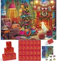 Details van de 24-daagse kerst adventskalender puzzel met rode geschenkdozen - Kerst 05 / 1008 Stuks (70x50cm)