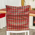Classic red and green plaid Christmas chair cover in 45x55cm size for festive decor - Christmas Plaid Chair Cover Style 03