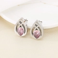 Dettaglio di cristallo rosa a goccia su un orecchino a cerchio vuoto in acciaio inossidabile - Stile Goccia d'Acqua Zircone Rosa 17*12mm (KE109780-KLX) / Argento