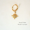 Detail view of gold star pendant earring with 2x14mm hoop and 1.1g weight specs - Cross Inlaid